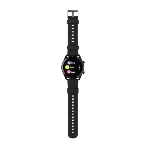 Runde Fit Watch aus RCS recyceltem TPU schwarz bedrucken, Art.-Nr. P330.831