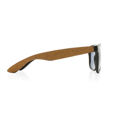 Sonnenbrille aus GRS recyceltem PC-Kunststoff mit Kork schwarz bedrucken, Art.-Nr. P453.881