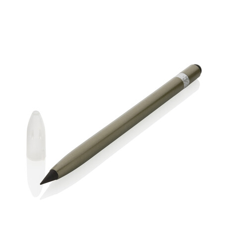 Tintenloser Stift aus Aluminium mit Radiergummi grün bedrucken, Art.-Nr. P611.127