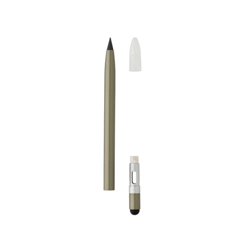 Tintenloser Stift aus Aluminium mit Radiergummi grün bedrucken, Art.-Nr. P611.127