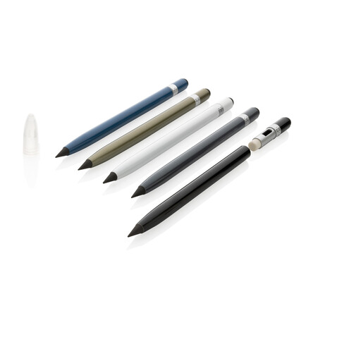 Tintenloser Stift aus Aluminium mit Radiergummi grün bedrucken, Art.-Nr. P611.127