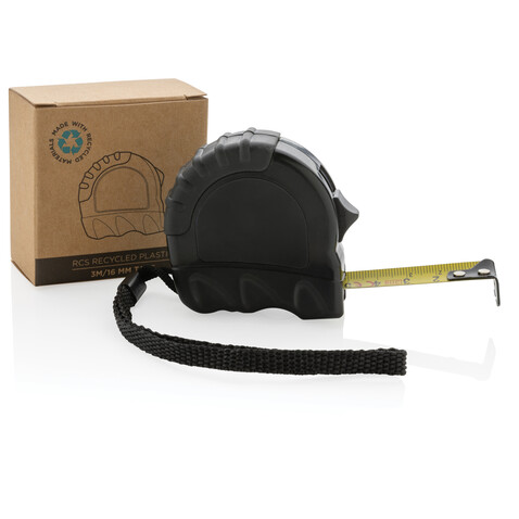 3m/16mm Maßband aus RCS recyceltem Kunststoff schwarz bedrucken, Art.-Nr. P112.101
