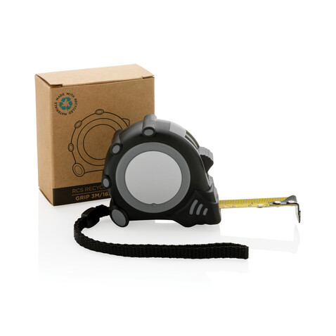 Grip 3m/16mm Maßband aus RCS recyceltem Kunststoff grau, schwarz bedrucken, Art.-Nr. P112.141