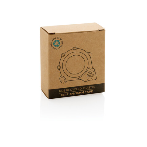 Grip 3m/16mm Maßband aus RCS recyceltem Kunststoff grau, schwarz bedrucken, Art.-Nr. P112.141