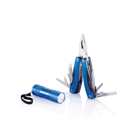 Multitool und Taschenlampen Set blau bedrucken, Art.-Nr. P238.085