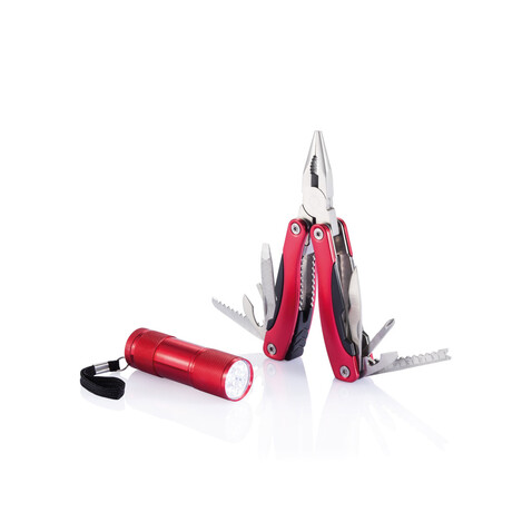 Multitool und Taschenlampen Set rot bedrucken, Art.-Nr. P238.084