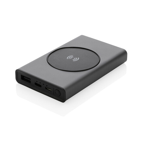 Terra 5000mAh Powerbank aus RCS Aluminium, 5W Wireless grau bedrucken, Art.-Nr. P322.642