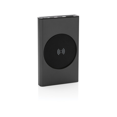 Terra 5000mAh Powerbank aus RCS Aluminium, 5W Wireless grau bedrucken, Art.-Nr. P322.642