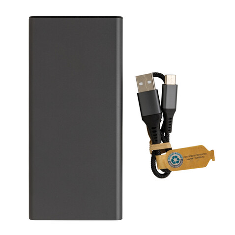 Terra RCS recycelte 18W-Aluminium-Powerbank 10.000mAh grau bedrucken, Art.-Nr. P322.692