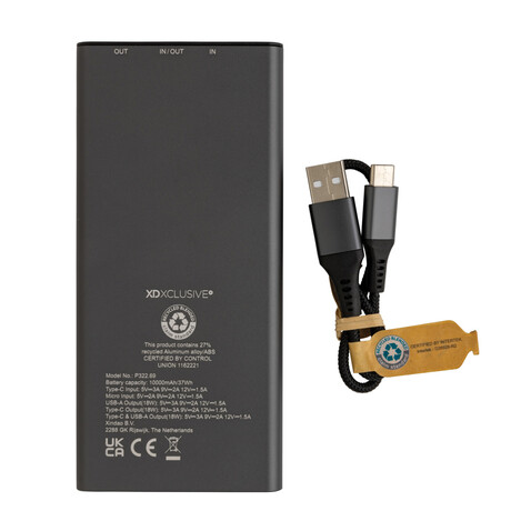 Terra RCS recycelte 18W-Aluminium-Powerbank 10.000mAh grau bedrucken, Art.-Nr. P322.692