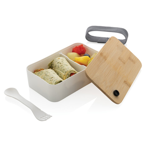 RCS RPP Lunchbox mit Bambusdeckel weiß bedrucken, Art.-Nr. P269.103