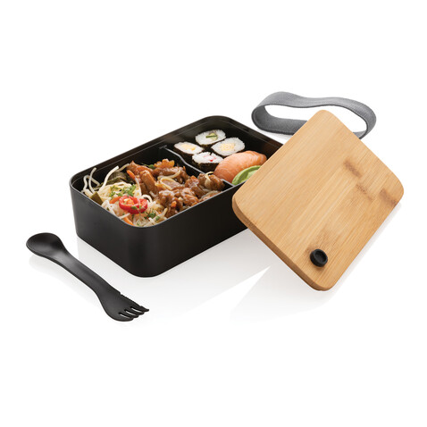 RCS RPP Lunchbox mit Bambusdeckel schwarz bedrucken, Art.-Nr. P269.101