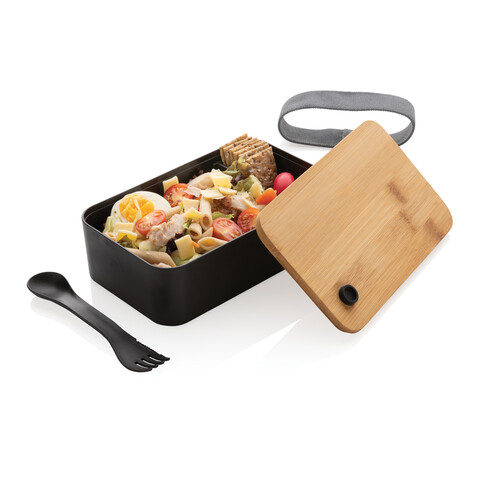 RCS RPP Lunchbox mit Bambusdeckel schwarz bedrucken, Art.-Nr. P269.101