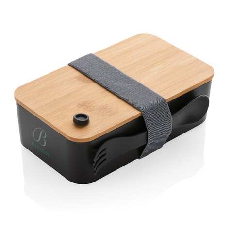 RCS RPP Lunchbox mit Bambusdeckel schwarz bedrucken, Art.-Nr. P269.101