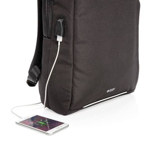 Swiss Peak AWARE™ RFID und USB A-Laptop-Rucksack schwarz bedrucken, Art.-Nr. P763.161