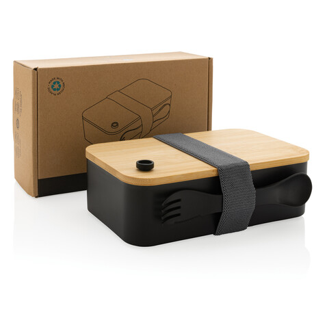 RCS RPP Lunchbox mit Bambusdeckel schwarz bedrucken, Art.-Nr. P269.101