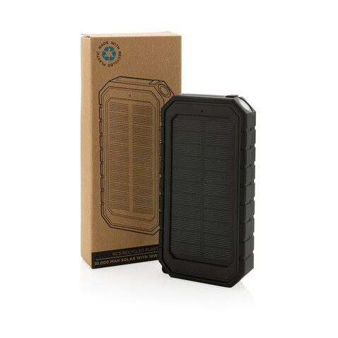 10.000 mAh Solar-Powerbank mit 10W Wireless aus RCS Plastik schwarz bedrucken, Art.-Nr. P322.451