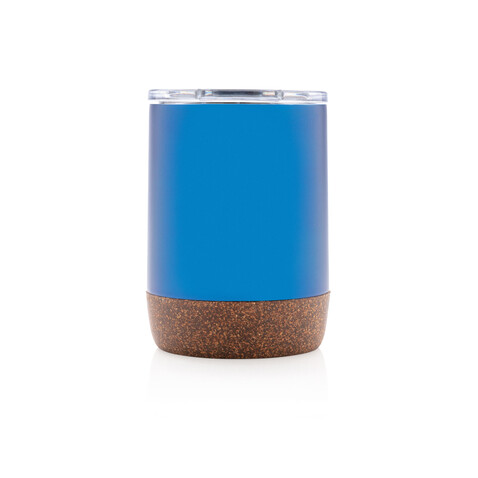 Kleine Vakuum-Kaffeetasse aus RCS rSteel &amp; Kork blau bedrucken, Art.-Nr. P435.055