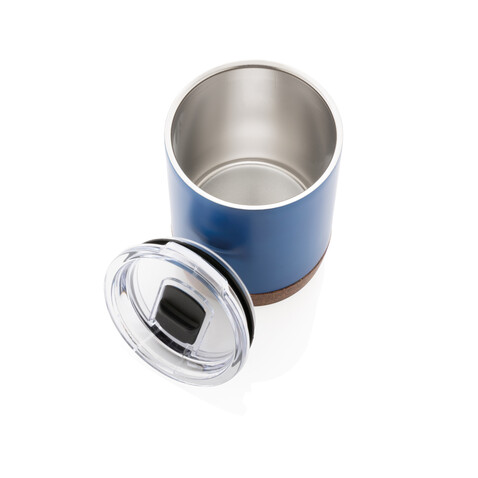 Kleine Vakuum-Kaffeetasse aus RCS rSteel &amp; Kork blau bedrucken, Art.-Nr. P435.055