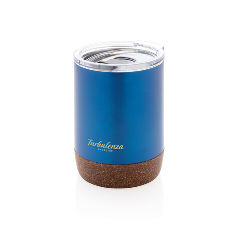 Kleine Vakuum-Kaffeetasse aus RCS rSteel &amp; Kork blau bedrucken, Art.-Nr. P435.055