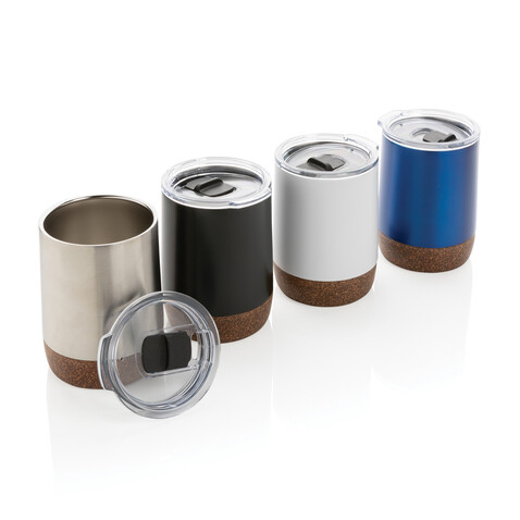 Kleine Vakuum-Kaffeetasse aus RCS rSteel &amp; Kork blau bedrucken, Art.-Nr. P435.055
