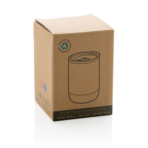 Kleine Vakuum-Kaffeetasse aus RCS rSteel &amp; Kork blau bedrucken, Art.-Nr. P435.055