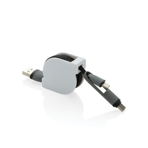 3-in-1 ausziehbares Kabel schwarz bedrucken, Art.-Nr. P302.221