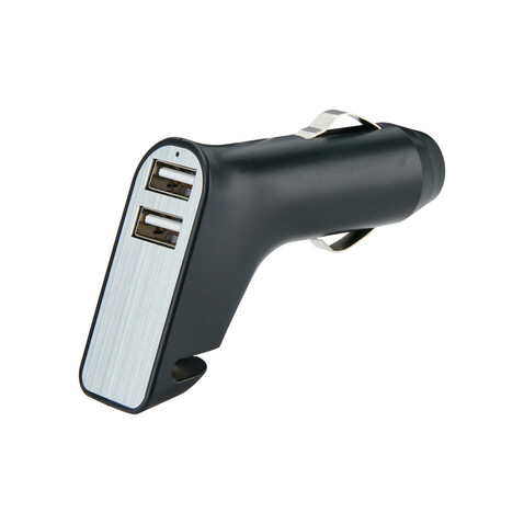 Dual USB Ladegerät schwarz, silber bedrucken, Art.-Nr. P302.401