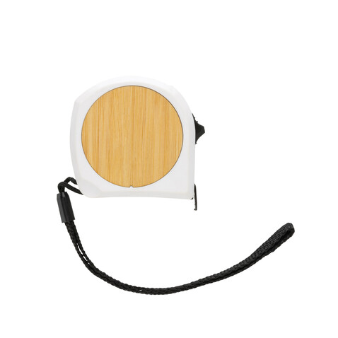 5m/19mm Maßband aus RCS recycelt. Kunststoff &amp; Bambus weiß bedrucken, Art.-Nr. P112.193