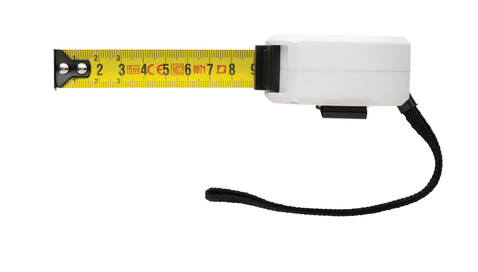 5m/19mm Maßband aus RCS recycelt. Kunststoff &amp; Bambus weiß bedrucken, Art.-Nr. P112.193