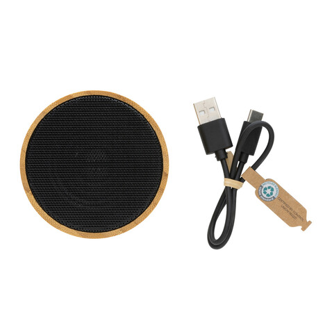 Kabelloser 3W-Lautsprecher aus RCS rKunststoff &amp; Bambus schwarz bedrucken, Art.-Nr. P329.591