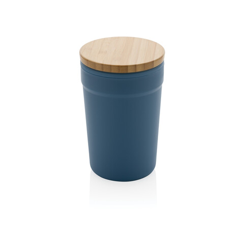 GRS rPP-Becher mit Bambusdeckel blau bedrucken, Art.-Nr. P433.295