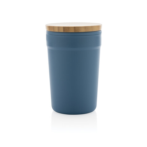 GRS rPP-Becher mit Bambusdeckel blau bedrucken, Art.-Nr. P433.295