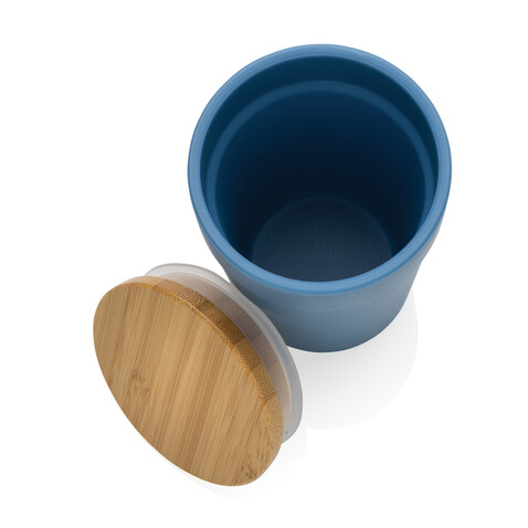 GRS rPP-Becher mit Bambusdeckel blau bedrucken, Art.-Nr. P433.295