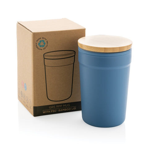 GRS rPP-Becher mit Bambusdeckel blau bedrucken, Art.-Nr. P433.295