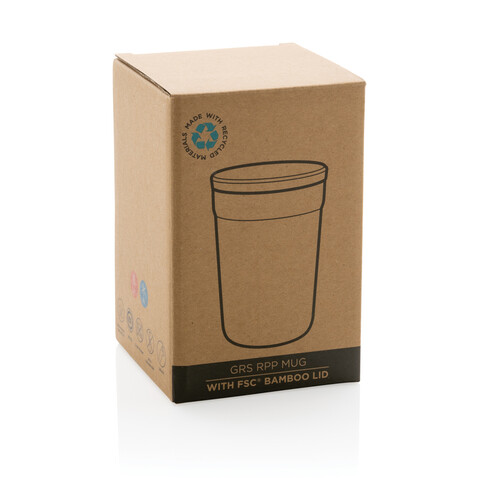 GRS rPP-Becher mit Bambusdeckel blau bedrucken, Art.-Nr. P433.295