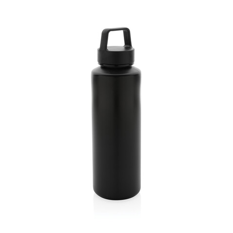 Wasserflasche mit Henkel aus RCS rPP schwarz bedrucken, Art.-Nr. P435.011