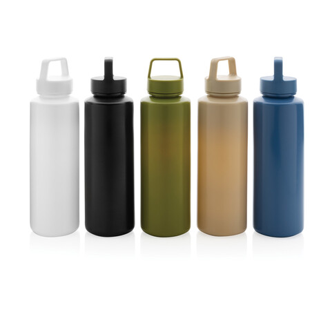 Wasserflasche mit Henkel aus RCS rPP braun bedrucken, Art.-Nr. P435.019