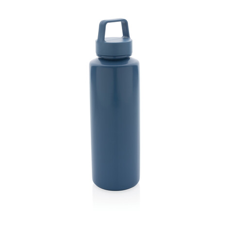 Wasserflasche mit Henkel aus RCS rPP blau bedrucken, Art.-Nr. P435.015