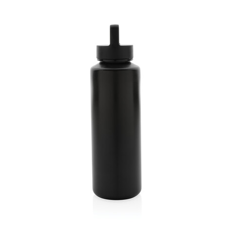 Wasserflasche mit Henkel aus RCS rPP schwarz bedrucken, Art.-Nr. P435.011