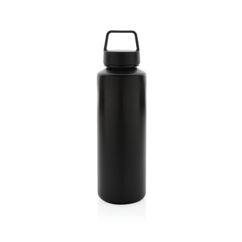 Wasserflasche mit Henkel aus RCS rPP schwarz bedrucken, Art.-Nr. P435.011