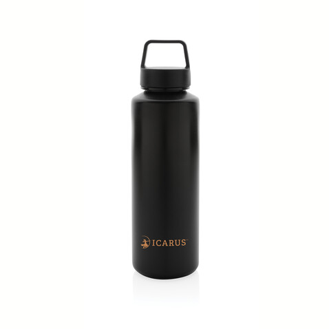 Wasserflasche mit Henkel aus RCS rPP schwarz bedrucken, Art.-Nr. P435.011