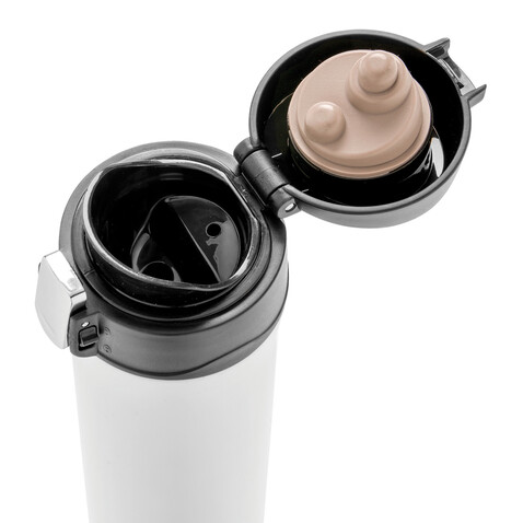 Easy-Lock Vakuum-Becher aus RCS recyceltem Stainless-Steel weiß bedrucken, Art.-Nr. P435.063