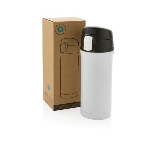 Easy-Lock Vakuum-Becher aus RCS recyceltem Stainless-Steel weiß bedrucken, Art.-Nr. P435.063