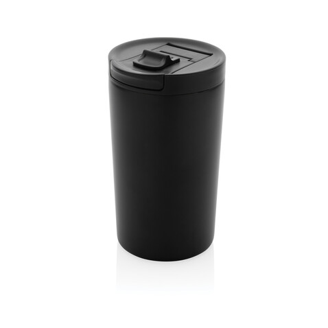 Doppelwandiger Vakuum-Becher aus RCS recyceltem SS schwarz bedrucken, Art.-Nr. P435.091