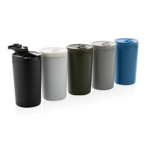 Doppelwandiger Vakuum-Becher aus RCS recyceltem SS grau bedrucken, Art.-Nr. P435.092