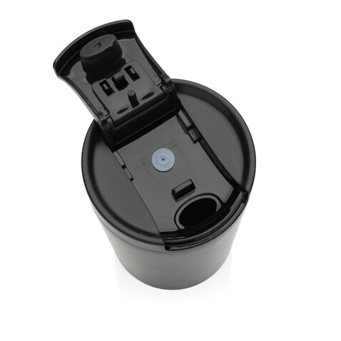 Doppelwandiger Vakuum-Becher aus RCS recyceltem SS schwarz bedrucken, Art.-Nr. P435.091