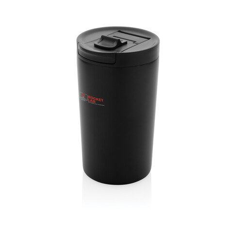 Doppelwandiger Vakuum-Becher aus RCS recyceltem SS schwarz bedrucken, Art.-Nr. P435.091