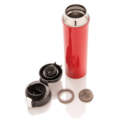 Easy Lock Vakuum-Flasche aus RCS recyceltem Stahl rot bedrucken, Art.-Nr. P435.504