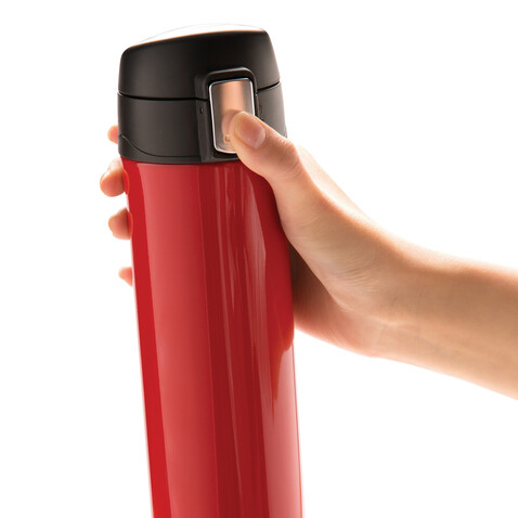 Easy Lock Vakuum-Flasche aus RCS recyceltem Stahl rot bedrucken, Art.-Nr. P435.504